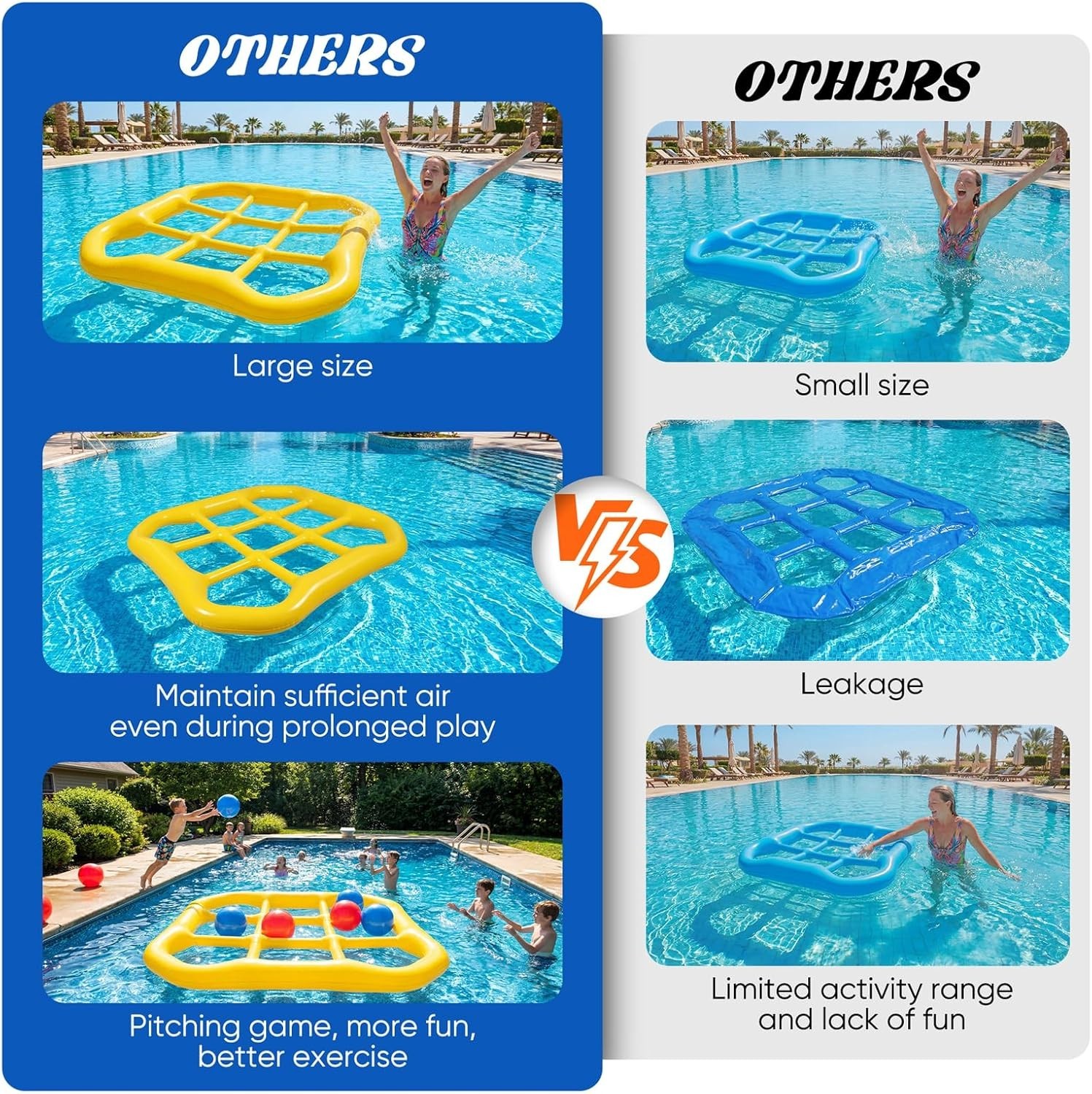 Inflatable Pool Tic-Tac-Toe Game Set with 10 Balls for Adults Kids Teens