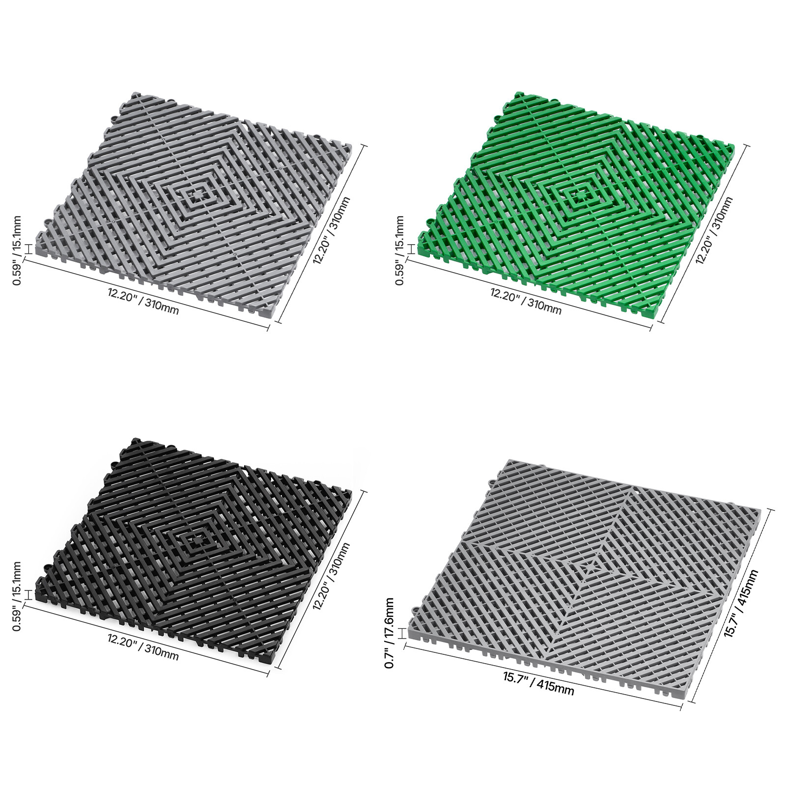 Interlocking Garage Floor Tiles 12x 12/15.7×15.7in Drainage Modular Deck Tile