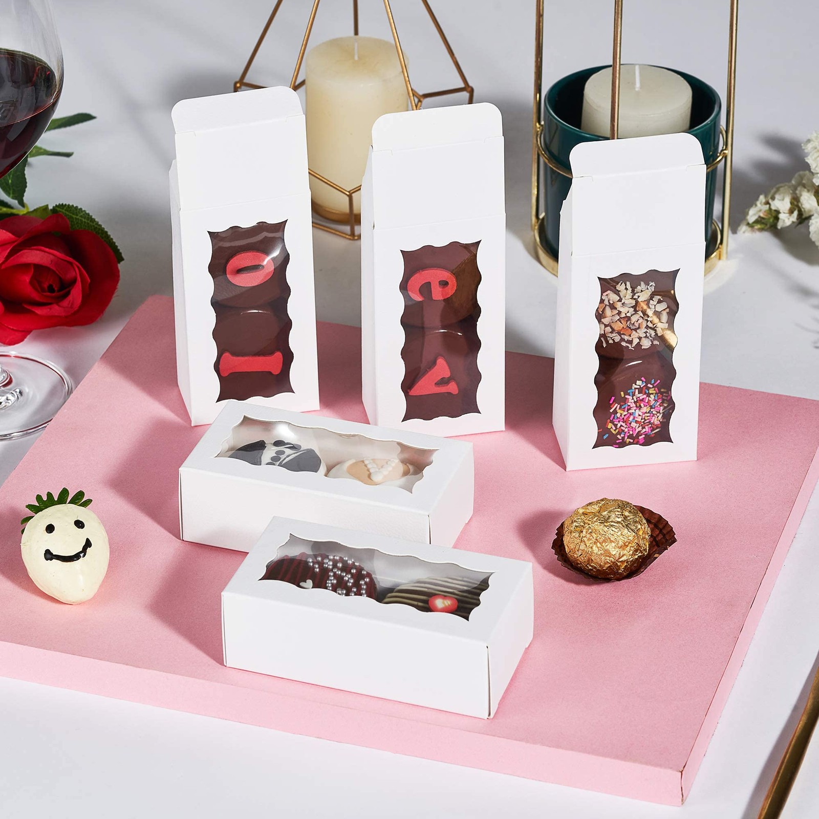 100 PCS Small Treat Boxes White Candy Box Window 4.17×2.16×1.37 Inch Macaron