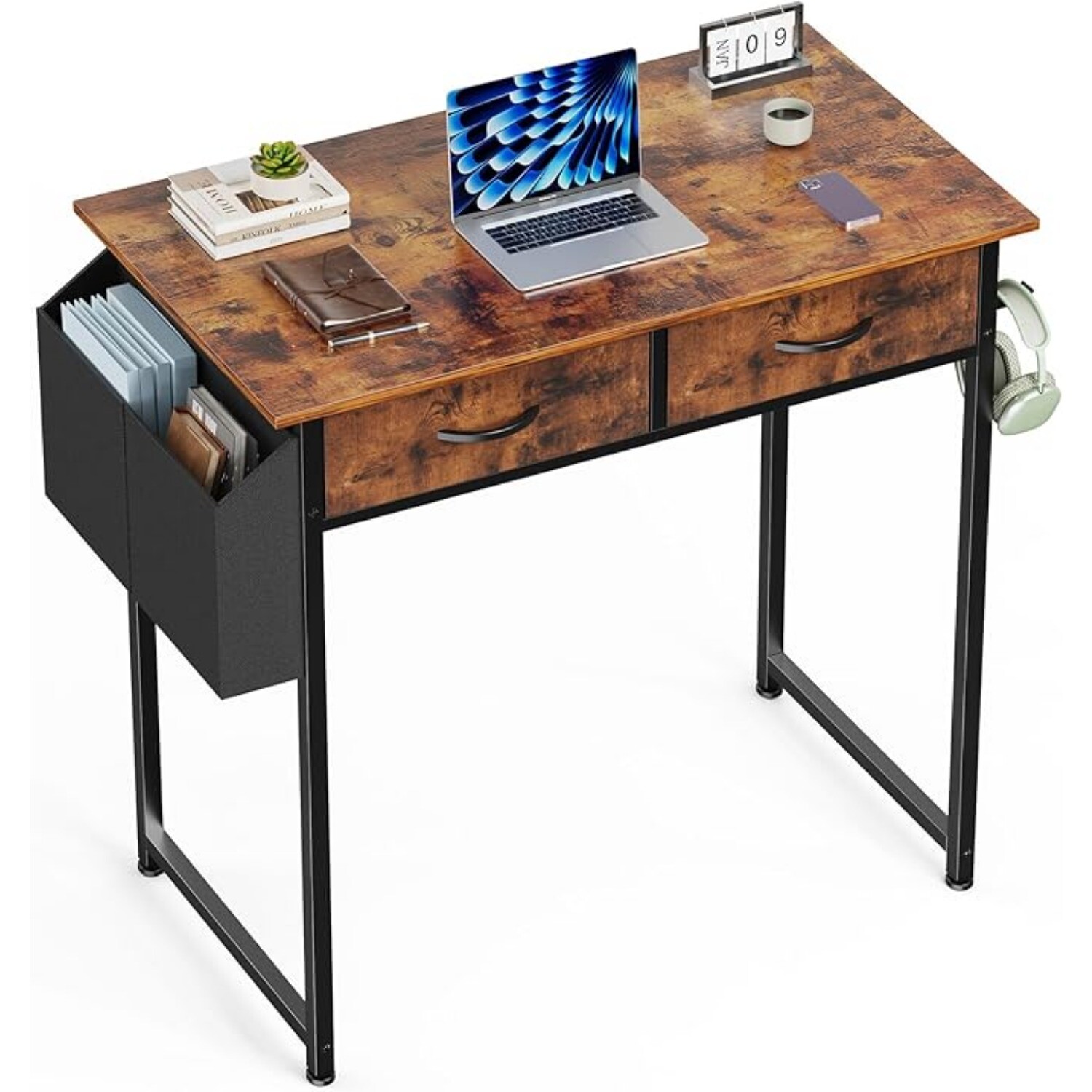 Small Computer Desk for Home Office, 32″ Working PC Table with 2 Fabric Drawers
