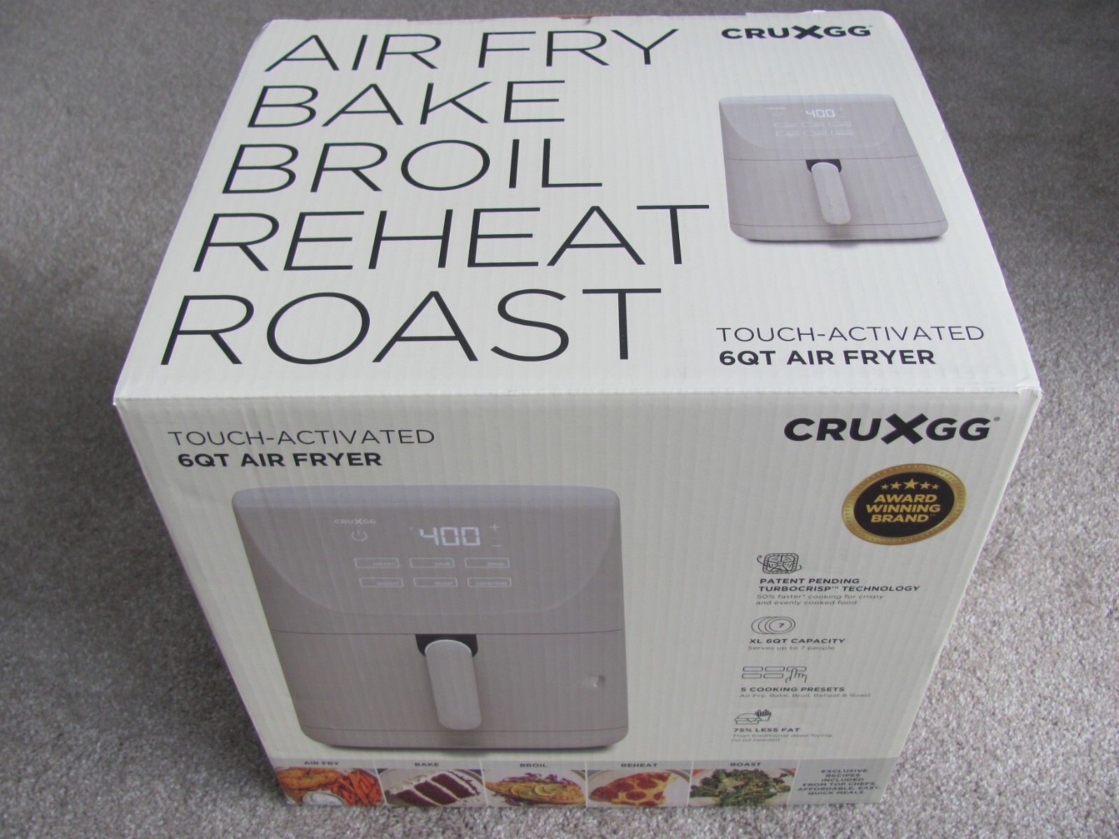 CruxGG 6qt Air Fryer Gray: 1500W Electric Fryer, Dishwasher-Safe Parts (KZ-6018)