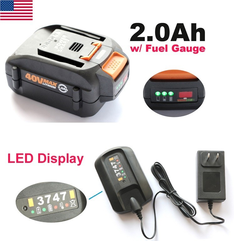 40V WA3580 2.0Ah Max Lithium Battery & Charger For Worx WG180 WG280 WG380 WG580