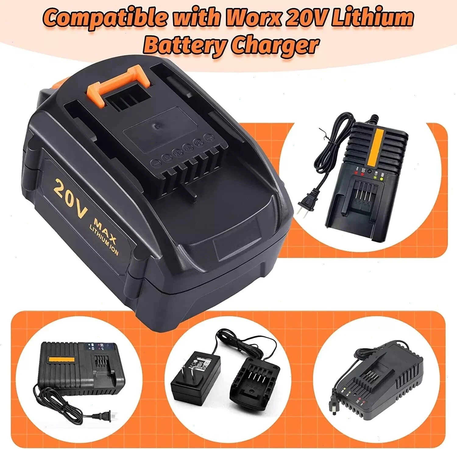 2PACK 8.0Ah For WORX 20V 8AH MAX Extend Lithium-Ion Battery WA3525 WA3575 WA3520