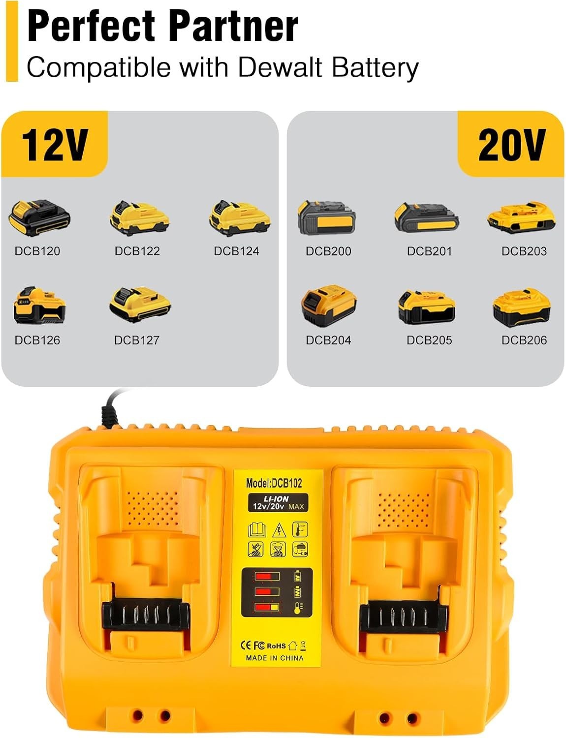 2Pack For DeWalt 20V 20 Volt Max XR 12.0AH Lithium Battery DCB206-2/Dual Charger