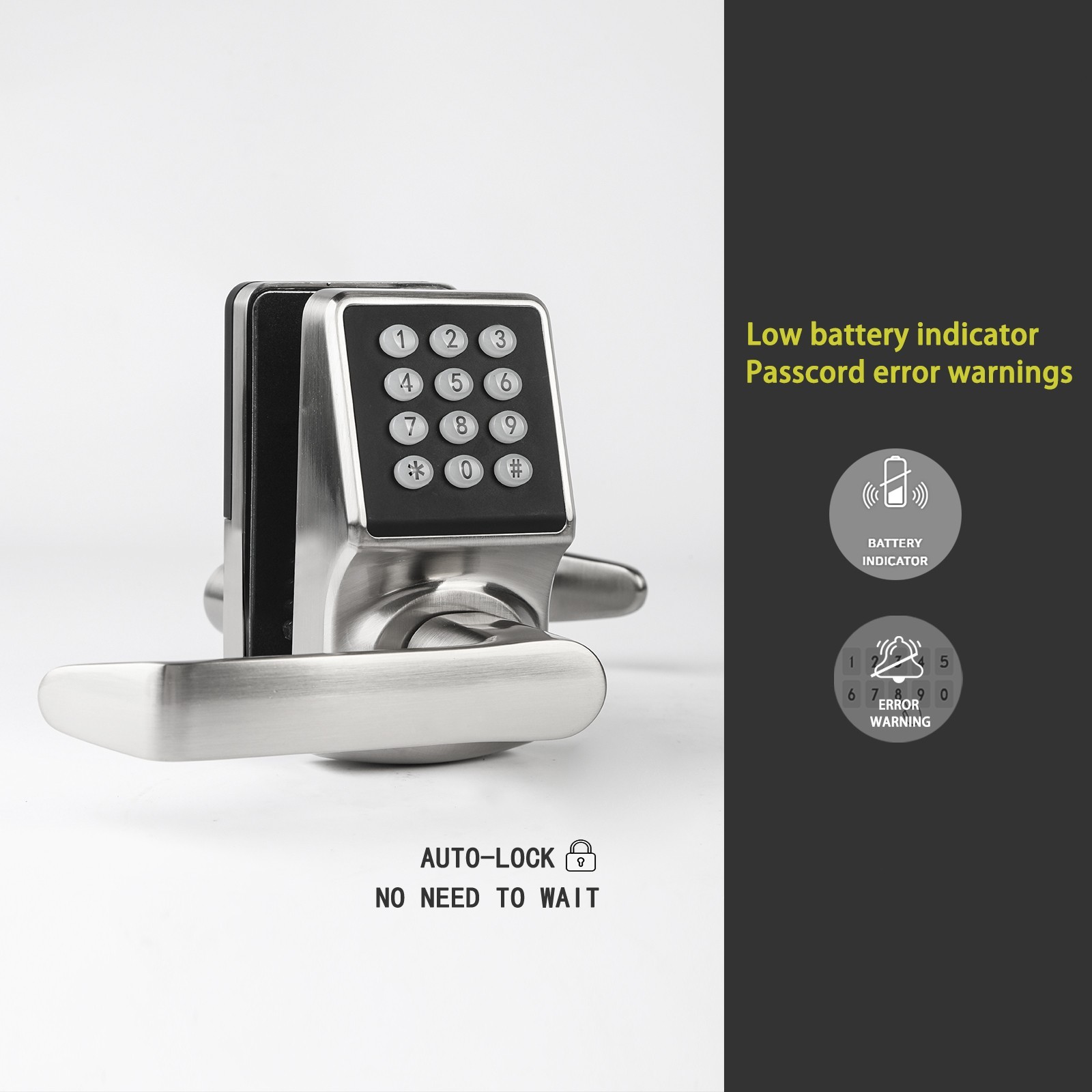Keypad Door Lock with Handle-Keyless Entry Door Lock -Brushed Nickel