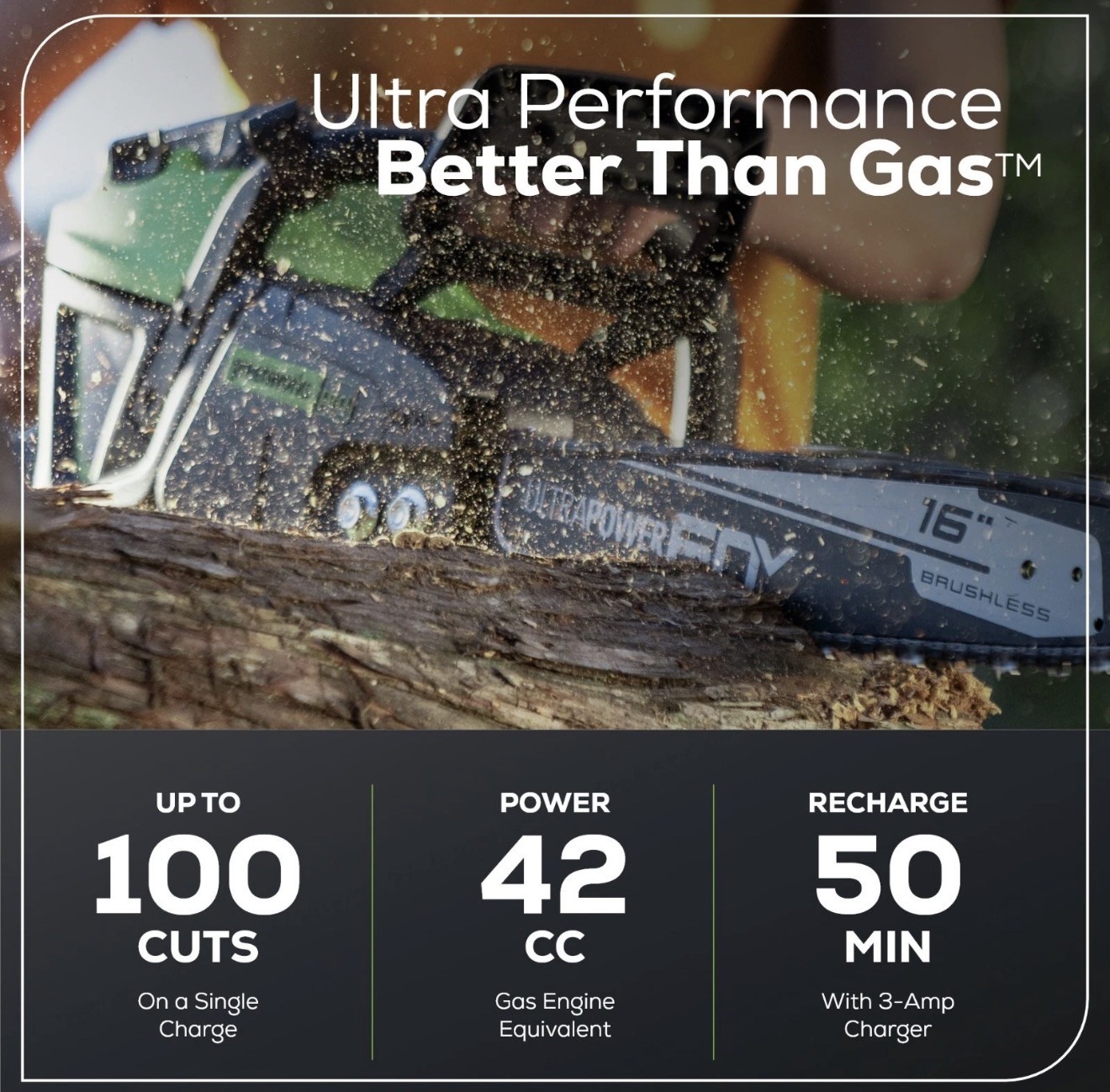 Greenworks 60V 16 inch Chainsaw 2000W Brushless w/ 2.5Ah Battery and 3A Charger