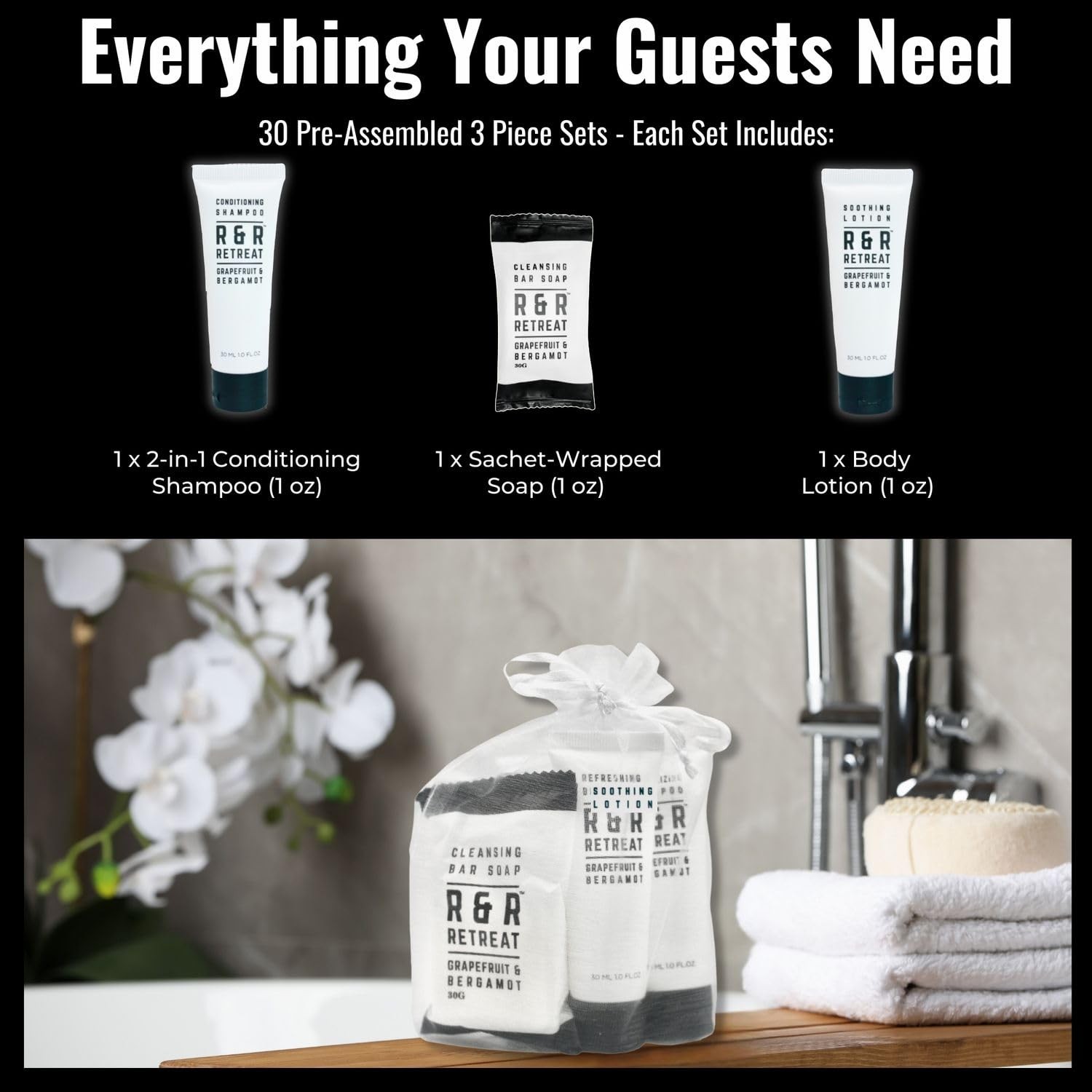 Guest Bathroom Essentials Hotel Toiletry 3 Ounce, Grapefruit & Bergamot Scent