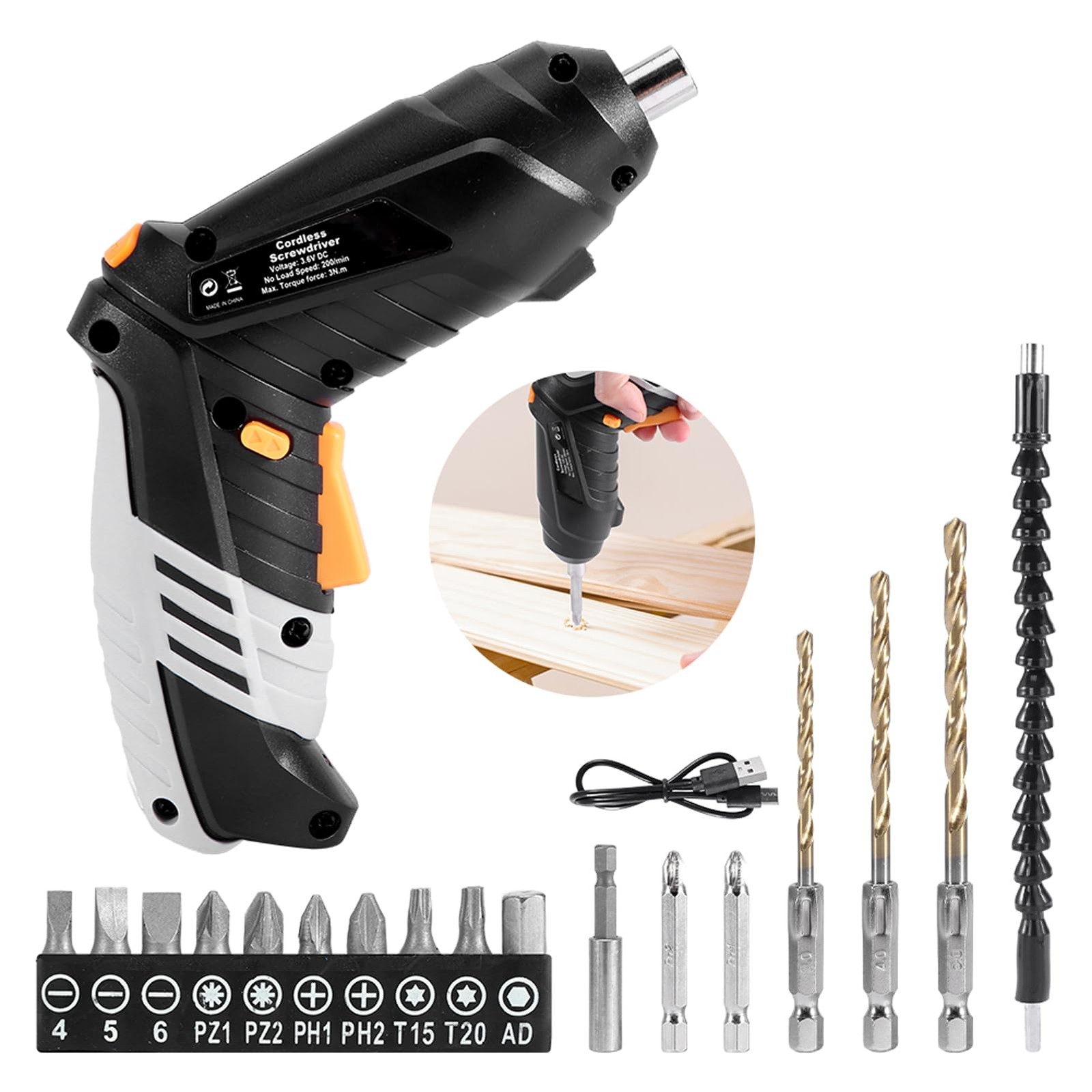 Cordless Screwdriver Set, 3.6V 1300mAh Mini Power Screwdriver, USB Rechargeab…
