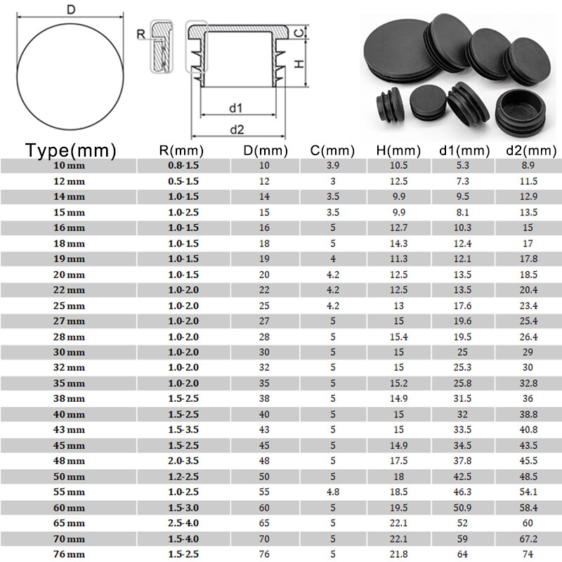 Round Plastic Tube End Caps Insert Bungs Blanking Plugs For Steel Tubing Pipe