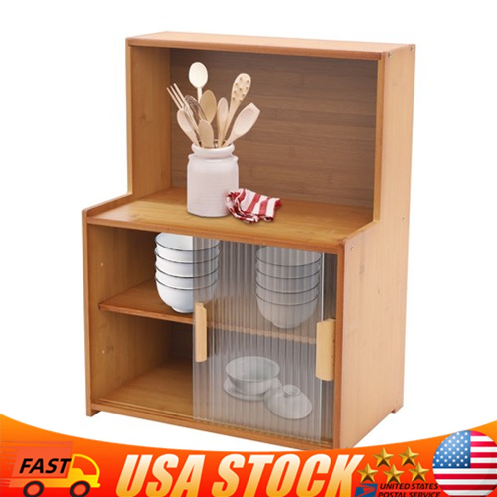 Kitchen Pantry Cabinet Small Storage Cabinet Cupboard with Sliding Glass Doors