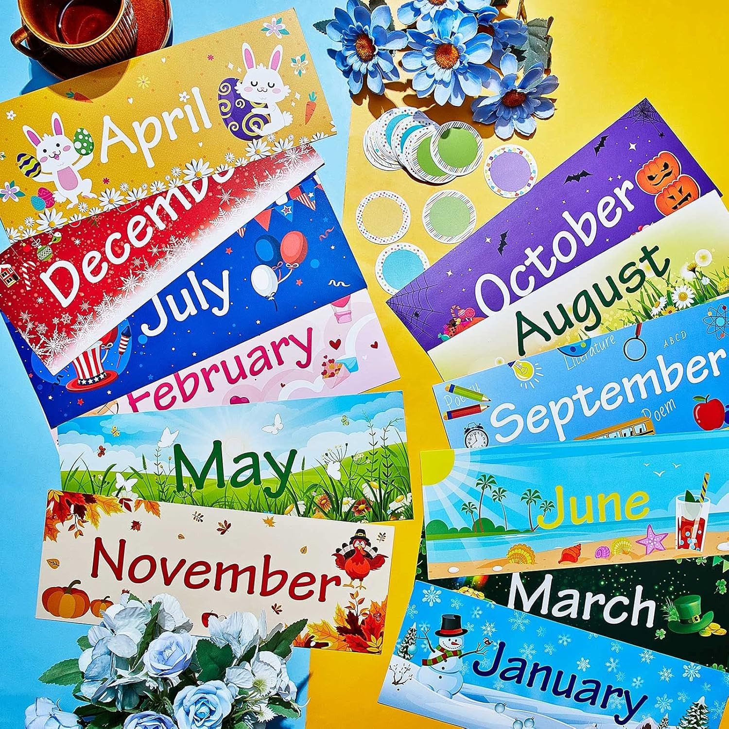 48 Pieces Holiday Monthly Headliners Set 12 Months of The Year