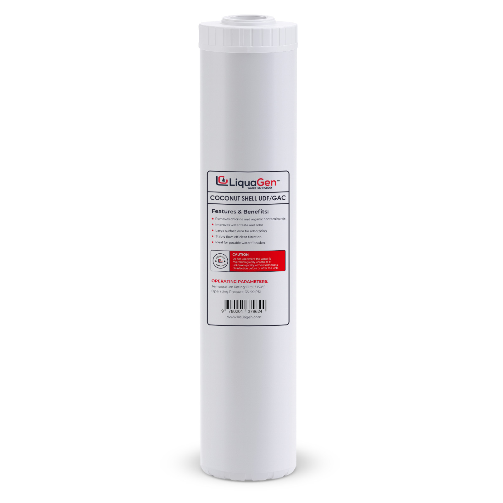 LiquaGen 4.5” x 20” GAC/UDF Filter Cartridge – Chlorine, Taste & Odor Reduction