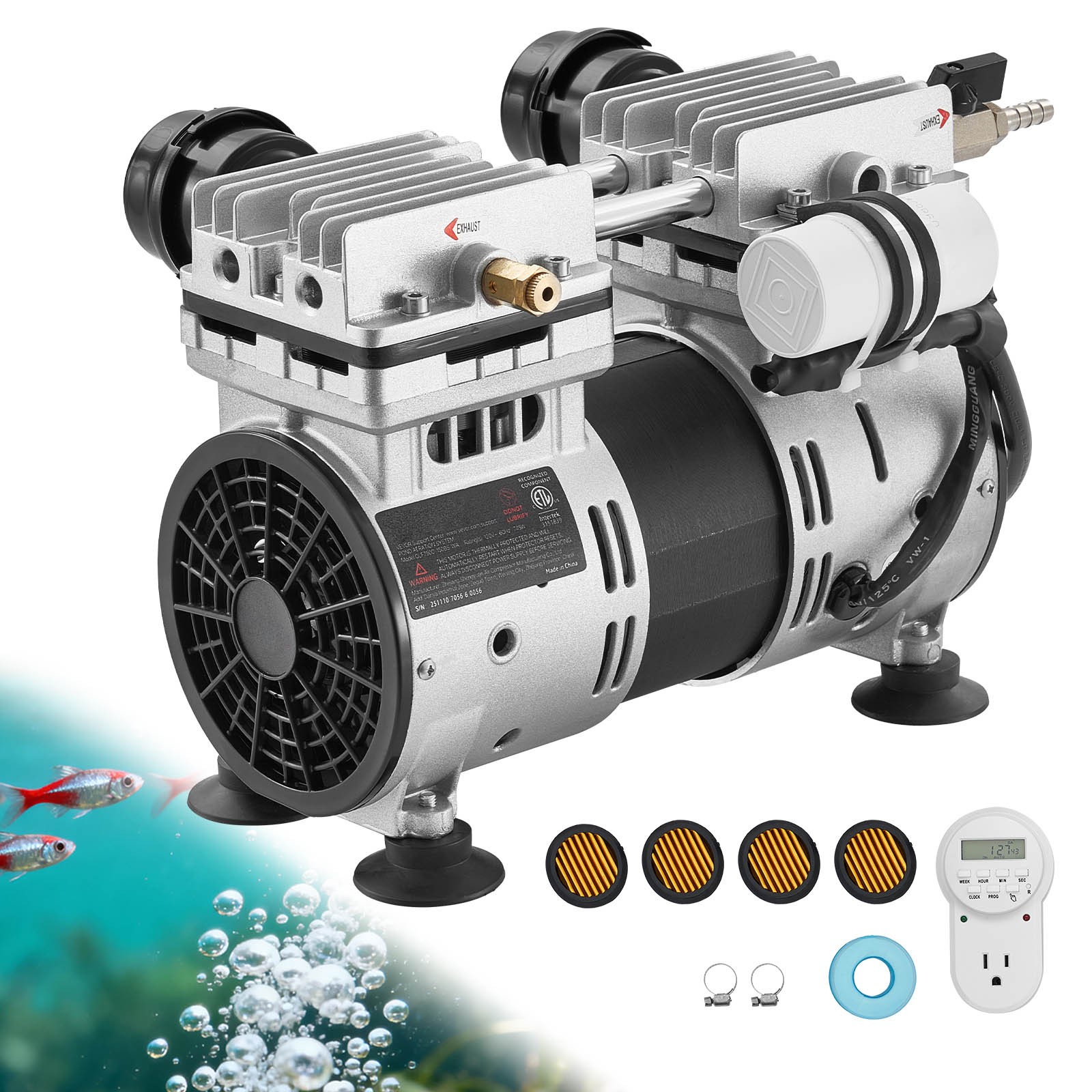 Uimoso Pond Aerator for Lakes up to 3 Acres, 6.7CFM, 1 HP Air Compressor, 745W