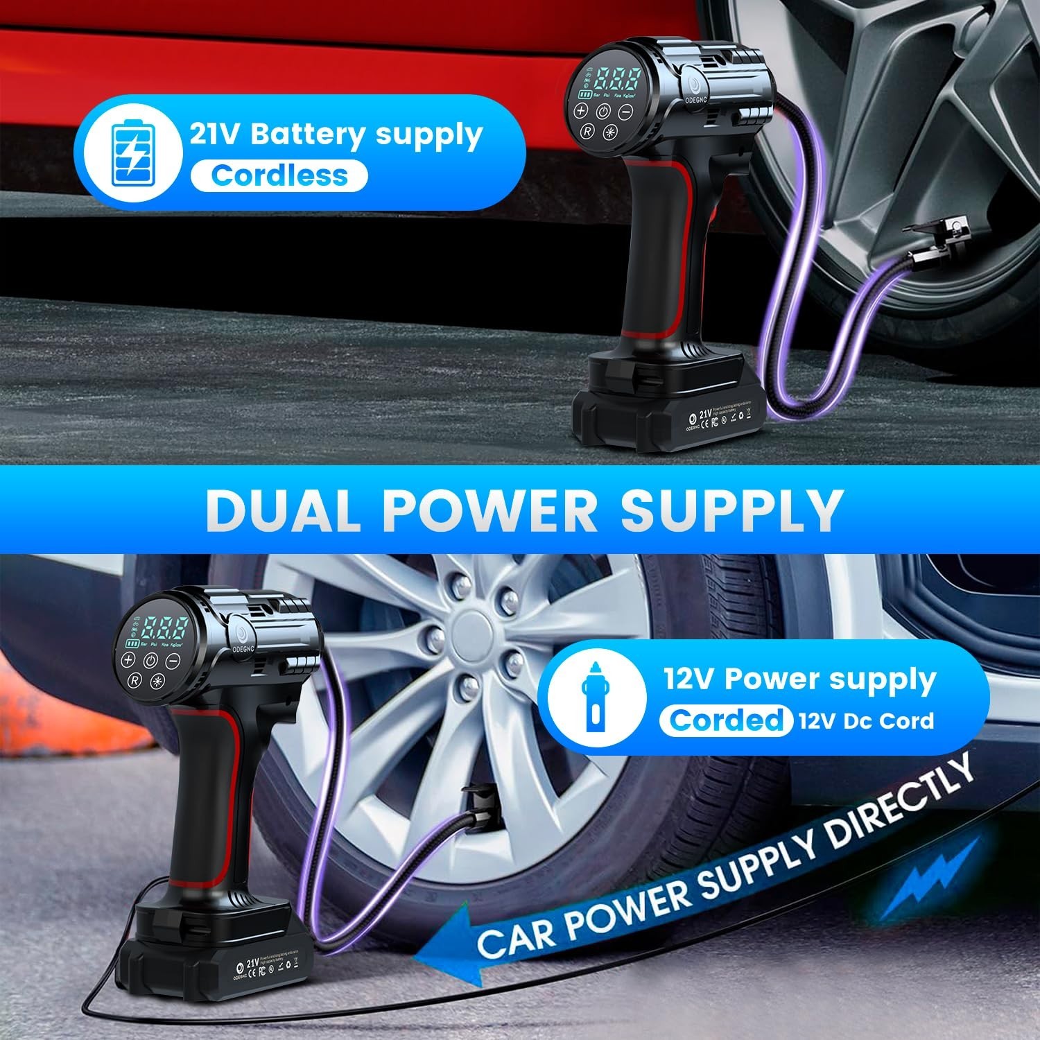 Car Air Tire Inflator Portable Compressor Digital Electric Auto 160PSI 21V