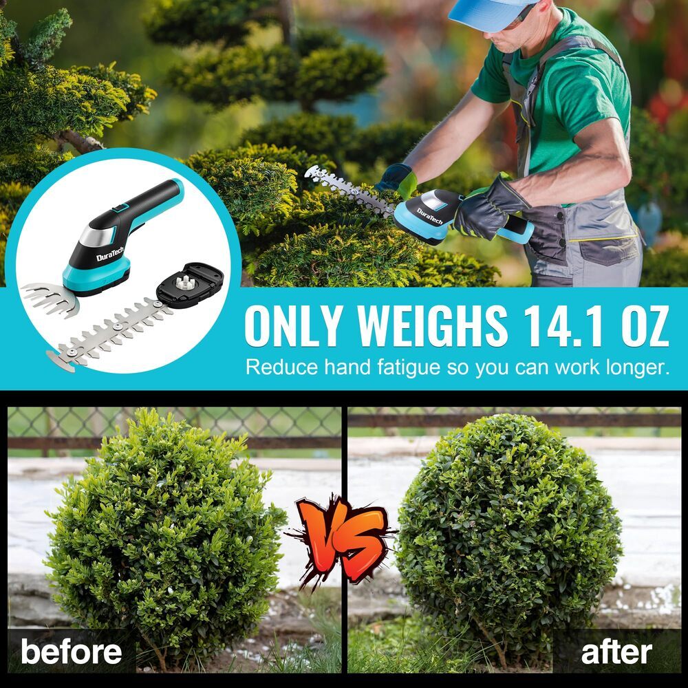 DURATECH 7.2V Cordless 3-in-1 Grass Trimmer & Hedge Shears w/50″ Pole USB Type-C