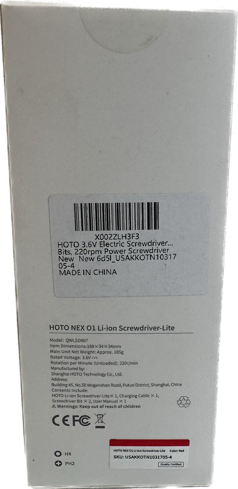 HOTO – 3.6V NEX O1 Li-ion Screwdriver-Lite QWLSD007 – Red (New in Box/Unused)
