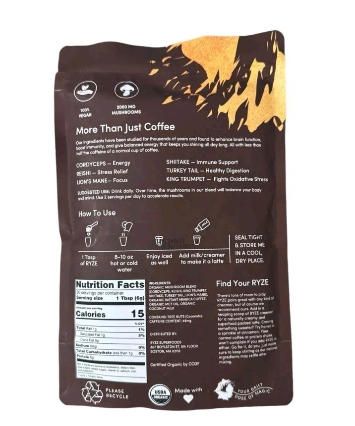 2 Pack Ryze Organic Mushroom Coffee Free Shipping 360 oz USA