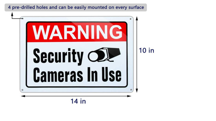 6 pack Large Warning Sign,Security Cameras in use Large 10×14 Inch Aluminum UV