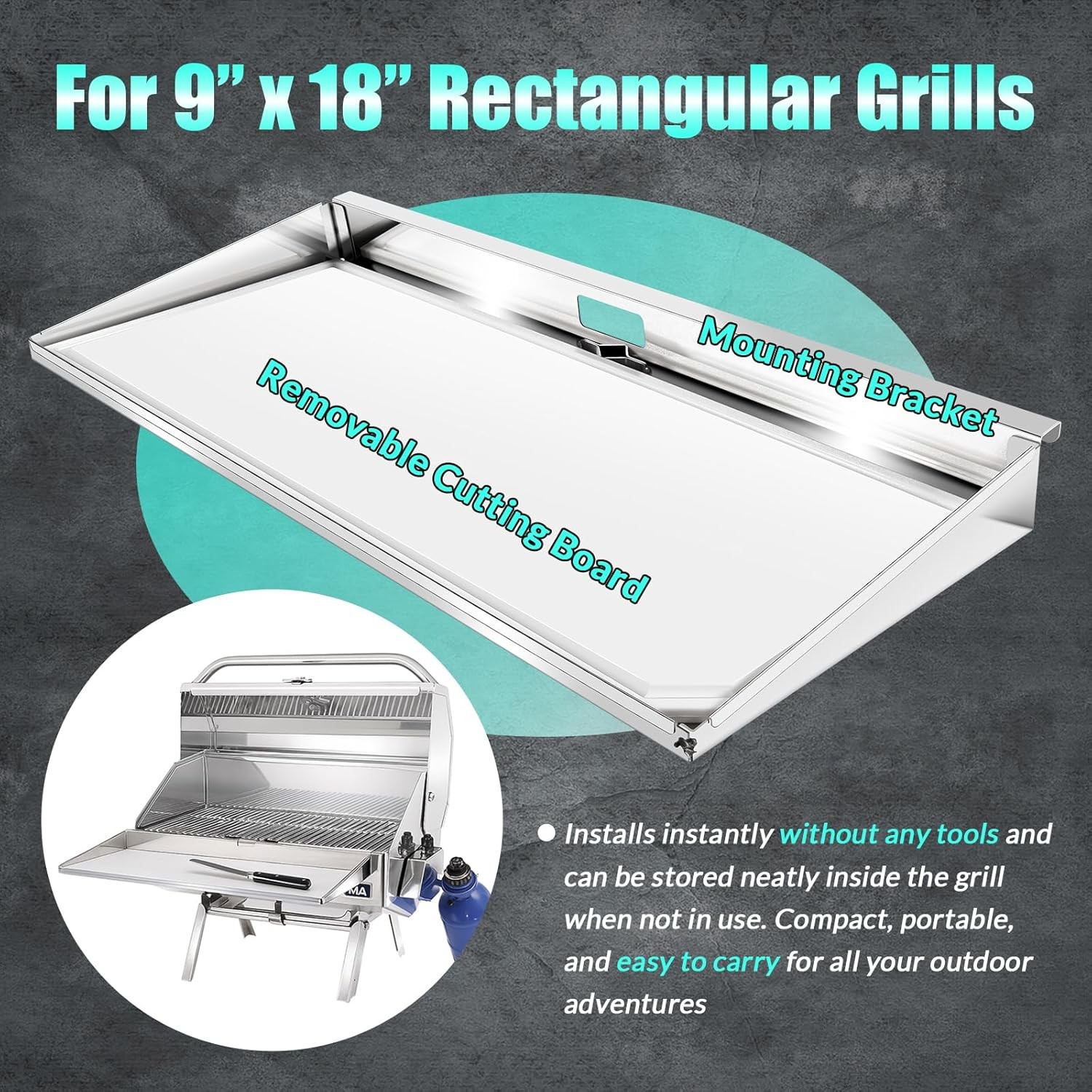 A10-902 Rectangular Grill Serving Shelf w/ Removable Cutting Board for 9” x 18″