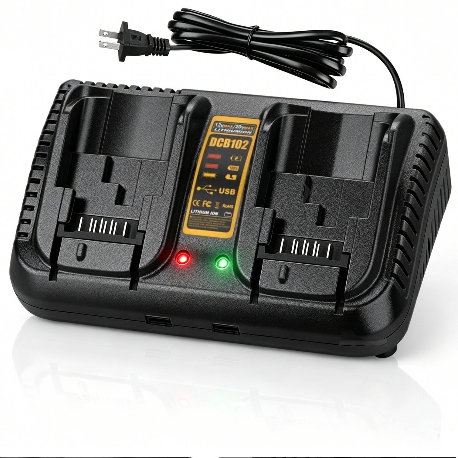DCB102 Dual Port Rapid Charger for Dewalt 12V 20V MAX Lithium DCB205 DCB206