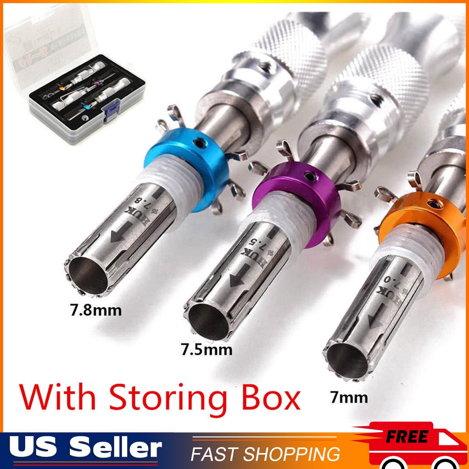 3PCS Tubular 7 Pins Tool Stainless Adjustable Tool 7mm 7.5mm 7.8mm 3 Inner Rods