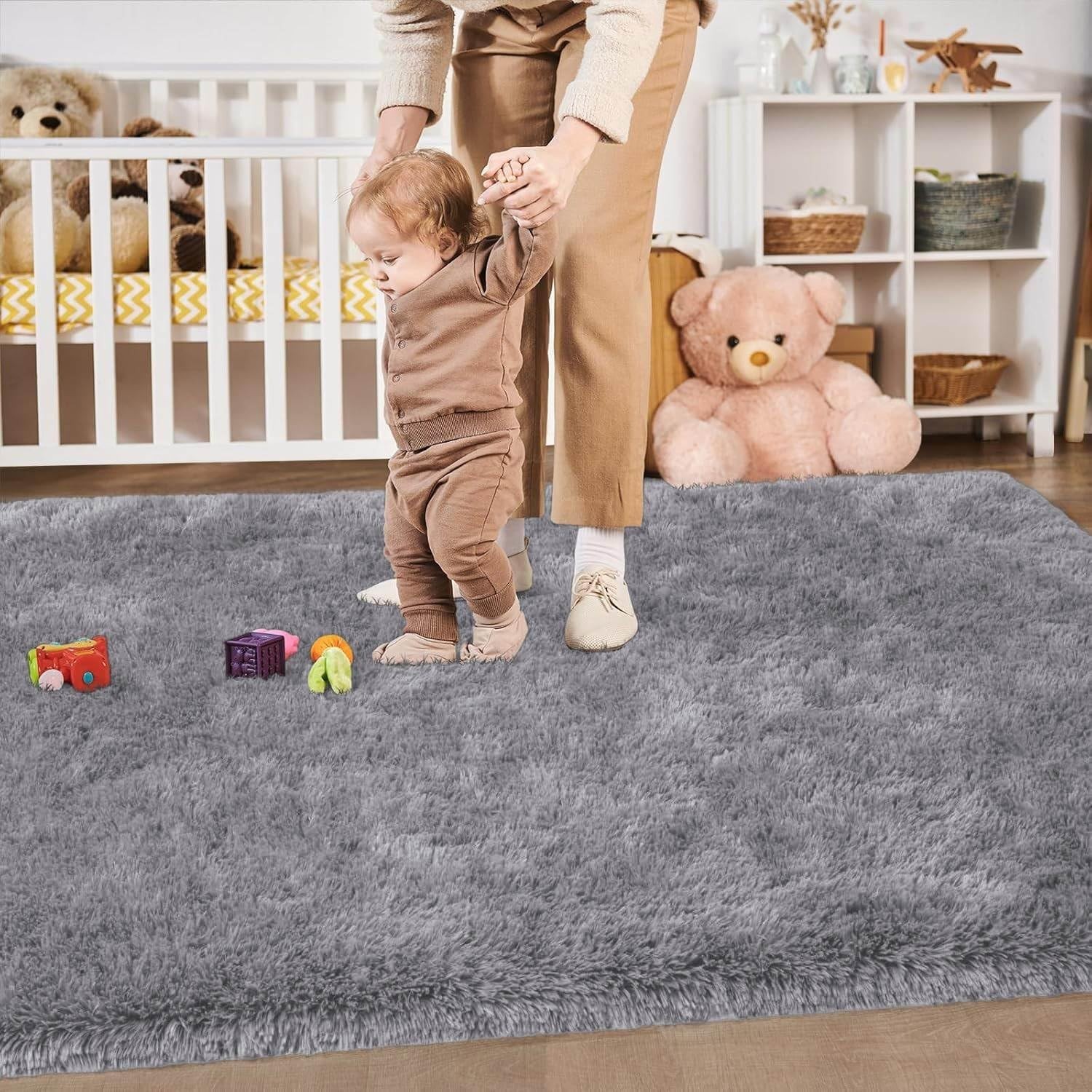 Soft and Cozy 5′ x 8′ Fluffy Area Rug – Stylish Modern Grey Decor for Any Room