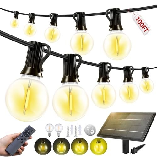 100FT Solar Lights Outdoor Waterproof: G40 30M Shatterproof Bulbs Patio Lights –
