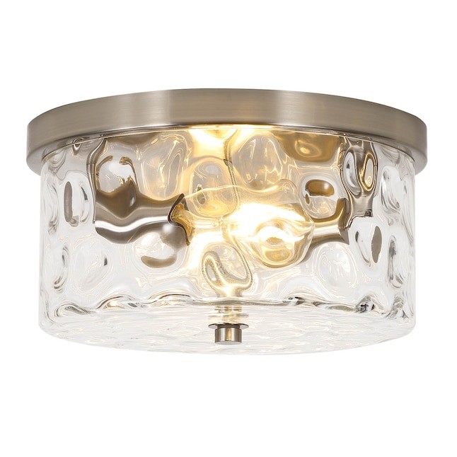 LamQee 9.8 in. 2-Light Gold Flush Mount Ceiling Light with Clear Hammered Glass