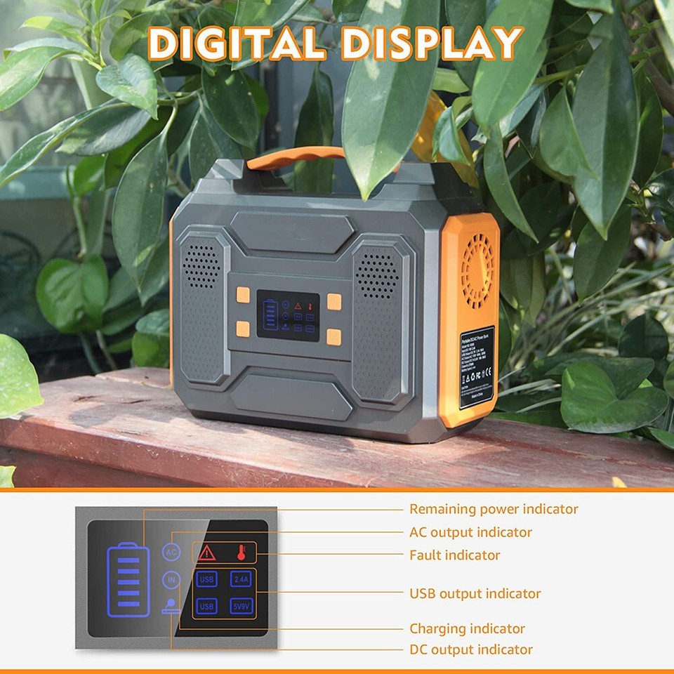 300W Portable Power Station Backup Battery Solar Generator with 60W Solar Panel