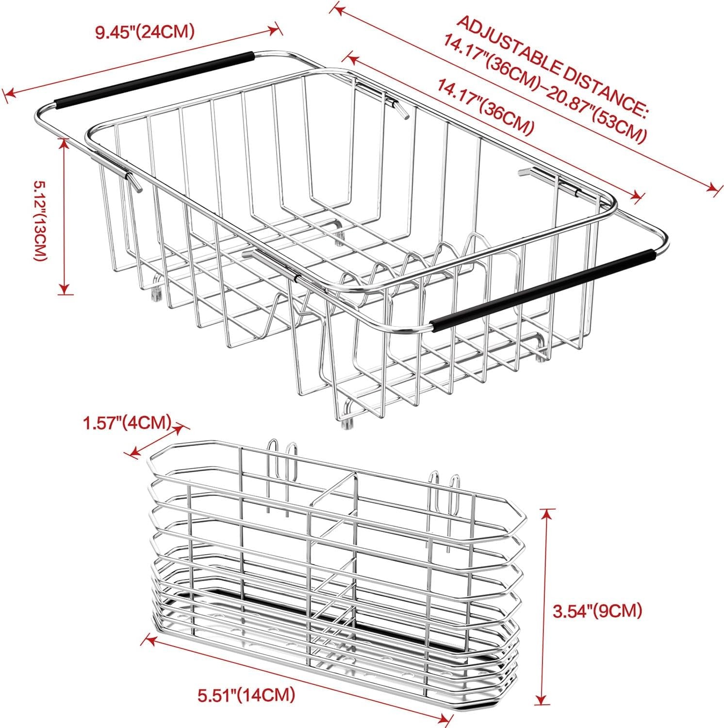 Adjustable In-Sink Dish Drainer Rack Expandable 304 Stainless Steel Drying Rack