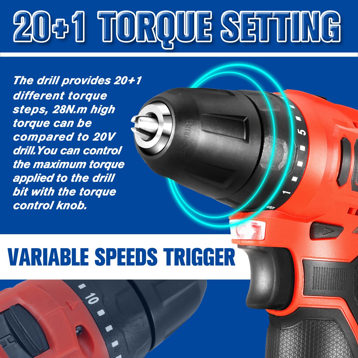 DNA Motoring 12V Electric Drill Cordless Electric Screwdriver Drill+Keyless Red
