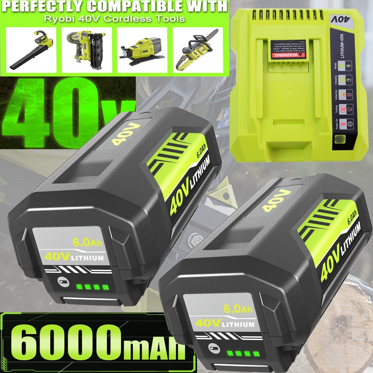 40V 6000mAh Battery or Rapid Charger For Ryobi 40 Volt Lithium OP4050 OP40602