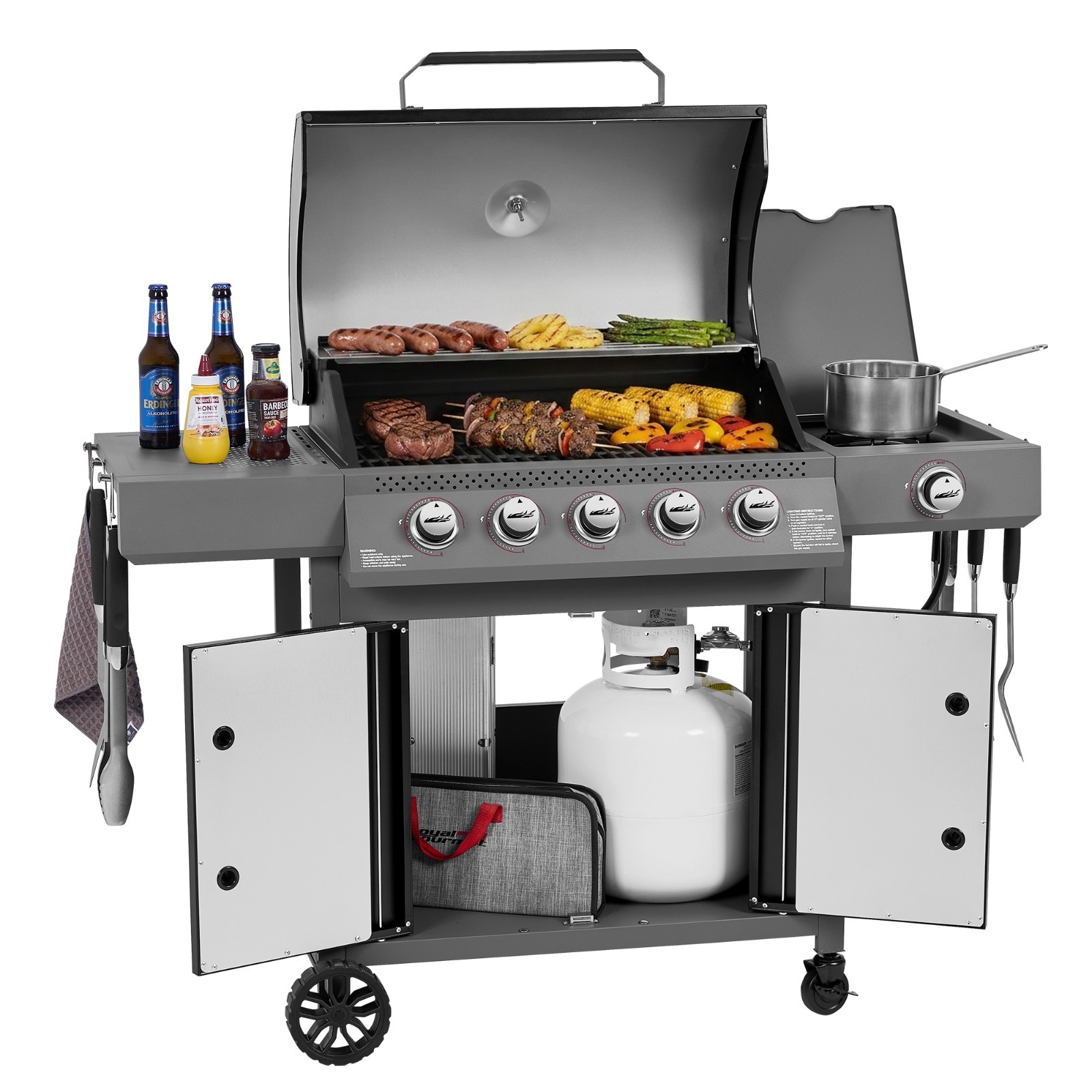 Royal Gourmet 5-Burner Gas Grill with Side Burner for Backyard Cooking, Black