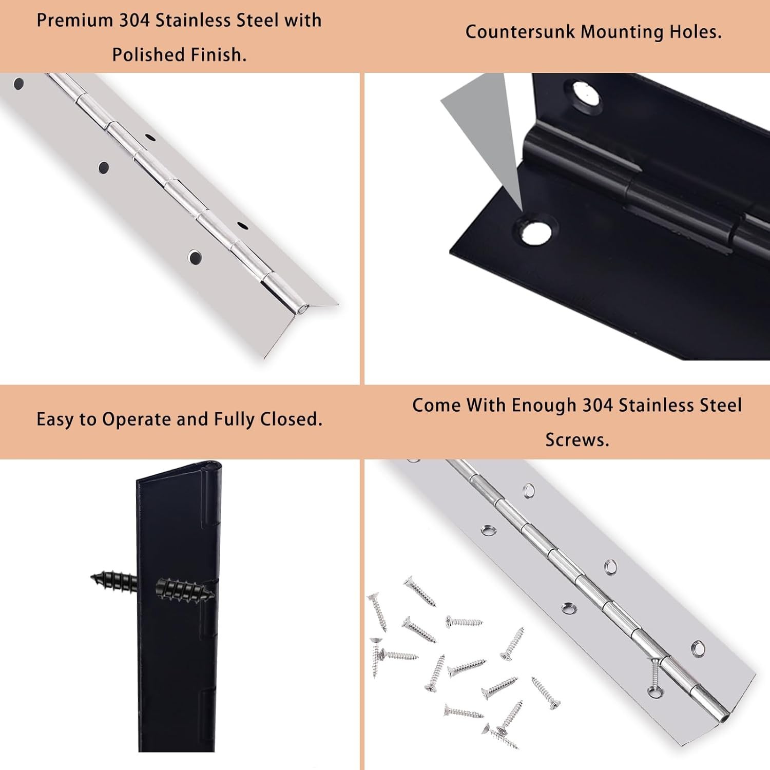 Polished 48 Inch Piano Hinge – Heavy Duty Stainless Steel for Reliable Support