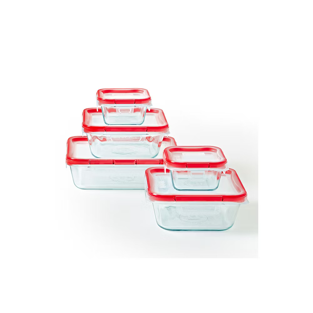 Pyrex Glass Food Storage Jars Containers Clear Set 10pc FreshLock Heat