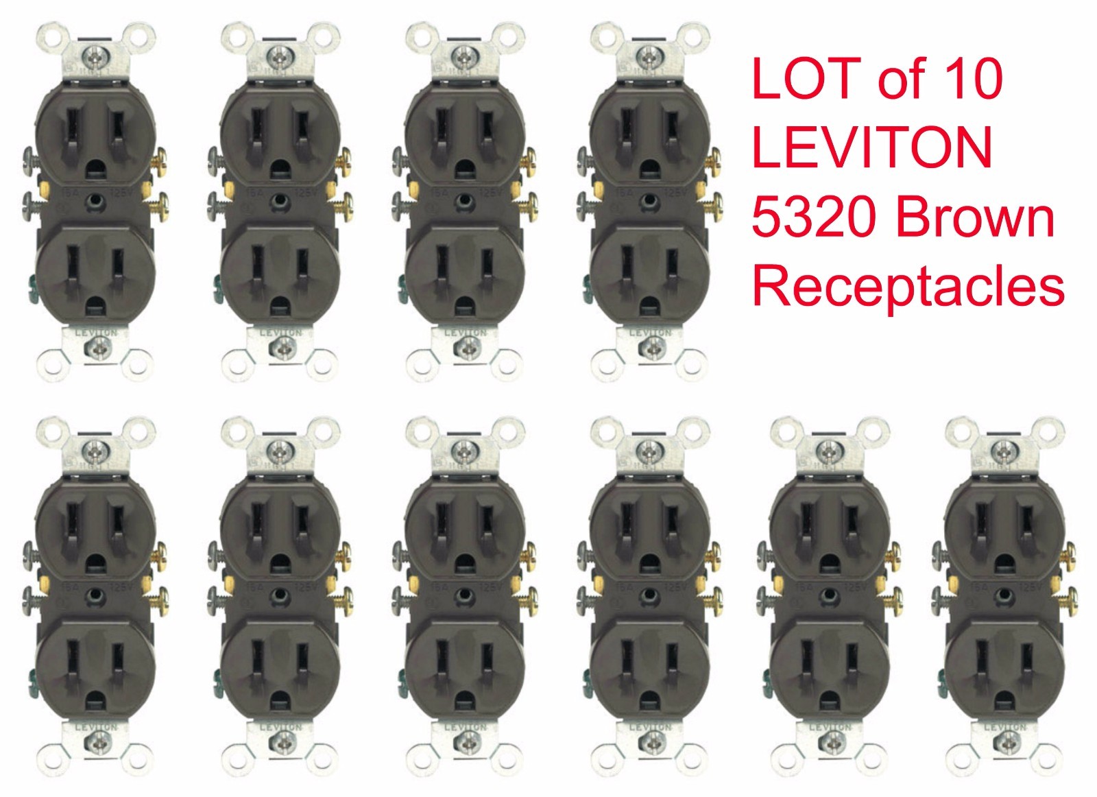 10-PK Leviton BROWN Duplex Receptacle Outlet 15A NEMA 5-15R 125V NOS NEW 5320