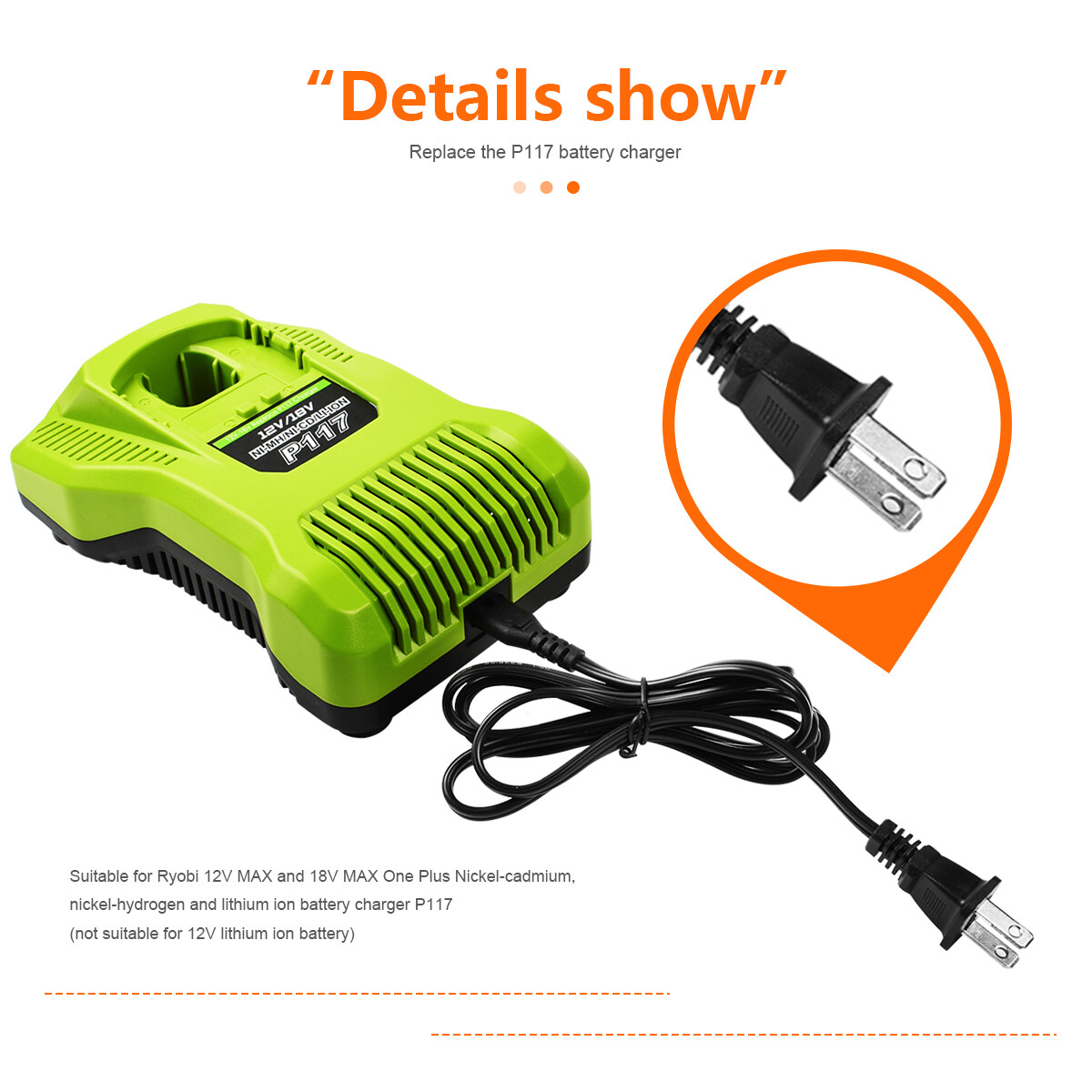 P117 Battery Charger For RYOBI P108 18V One Plus High Capacity Lithium Charger