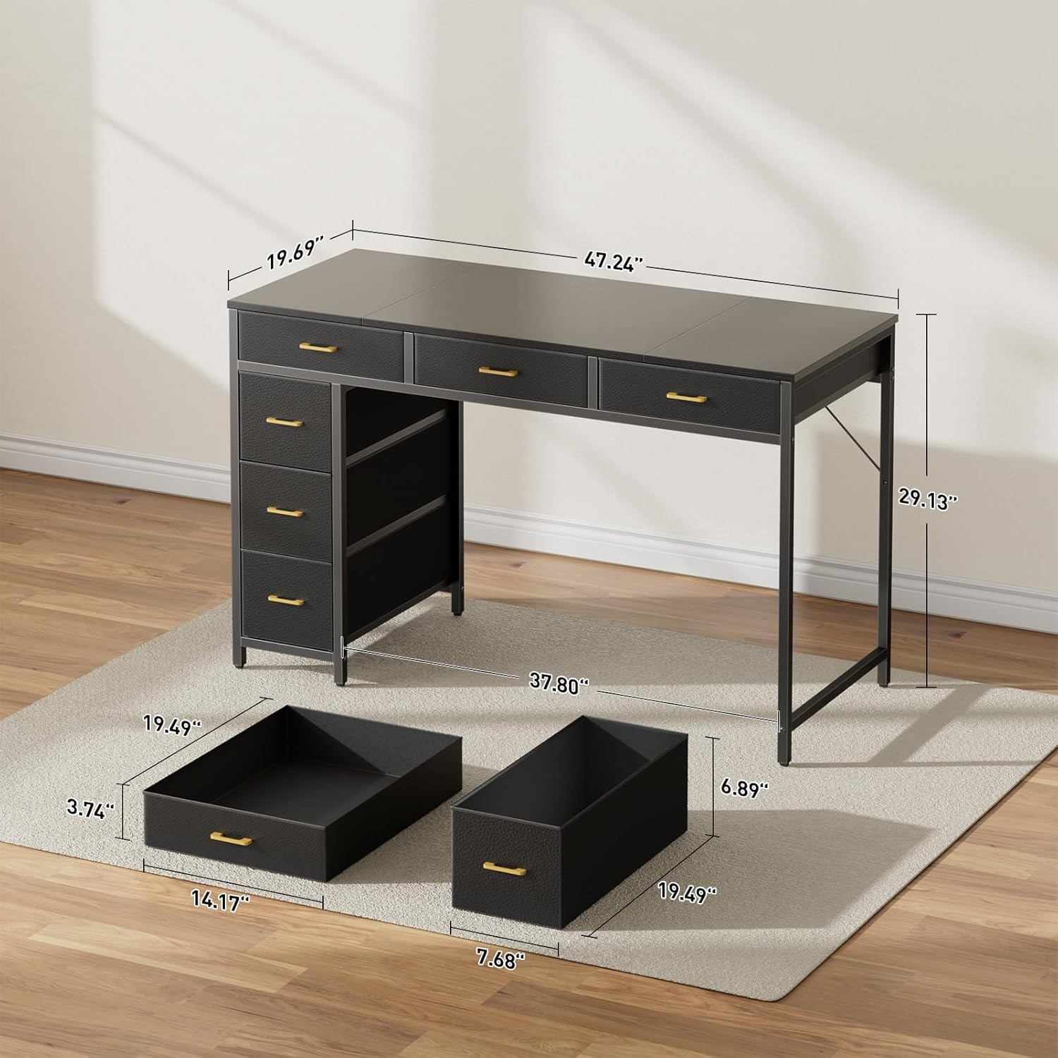 47″ Computer Desk with 6 Fabric Drawers for Bedroom, Home Office Study Desk