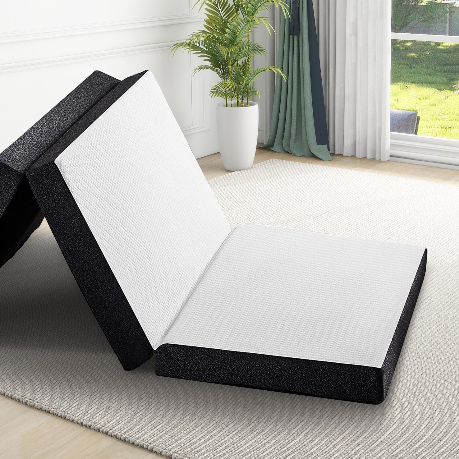 4″ Tri-fold Memory Foam Mattress, Foldable Portable Floor Bed,Washable Cover