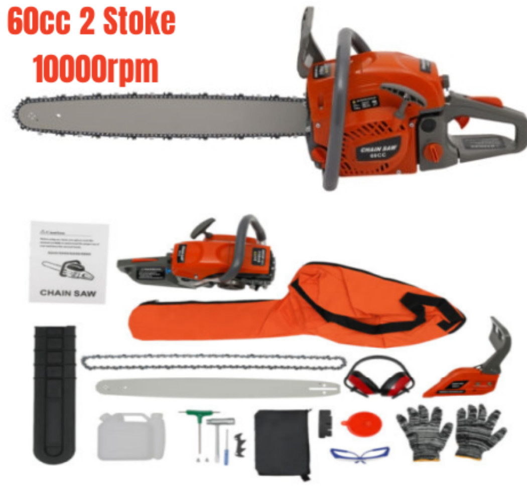 60cc Gas Powered Chainsaw with 22” Guide Bar Saw Chain 2-Stroke Engine Cut Wood
