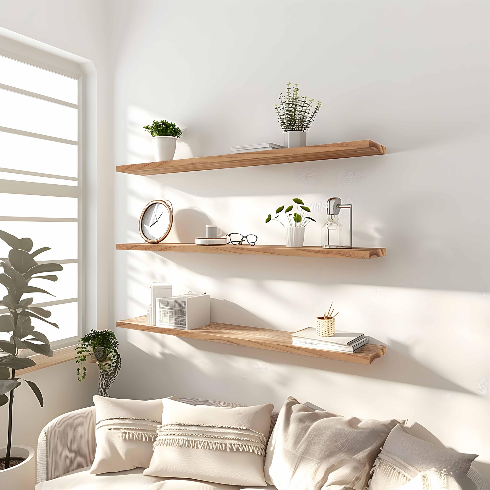 Floating Shelves 36 Inch Wall Mount Rustic Light Wood Set GXYAWPJ Bedroom