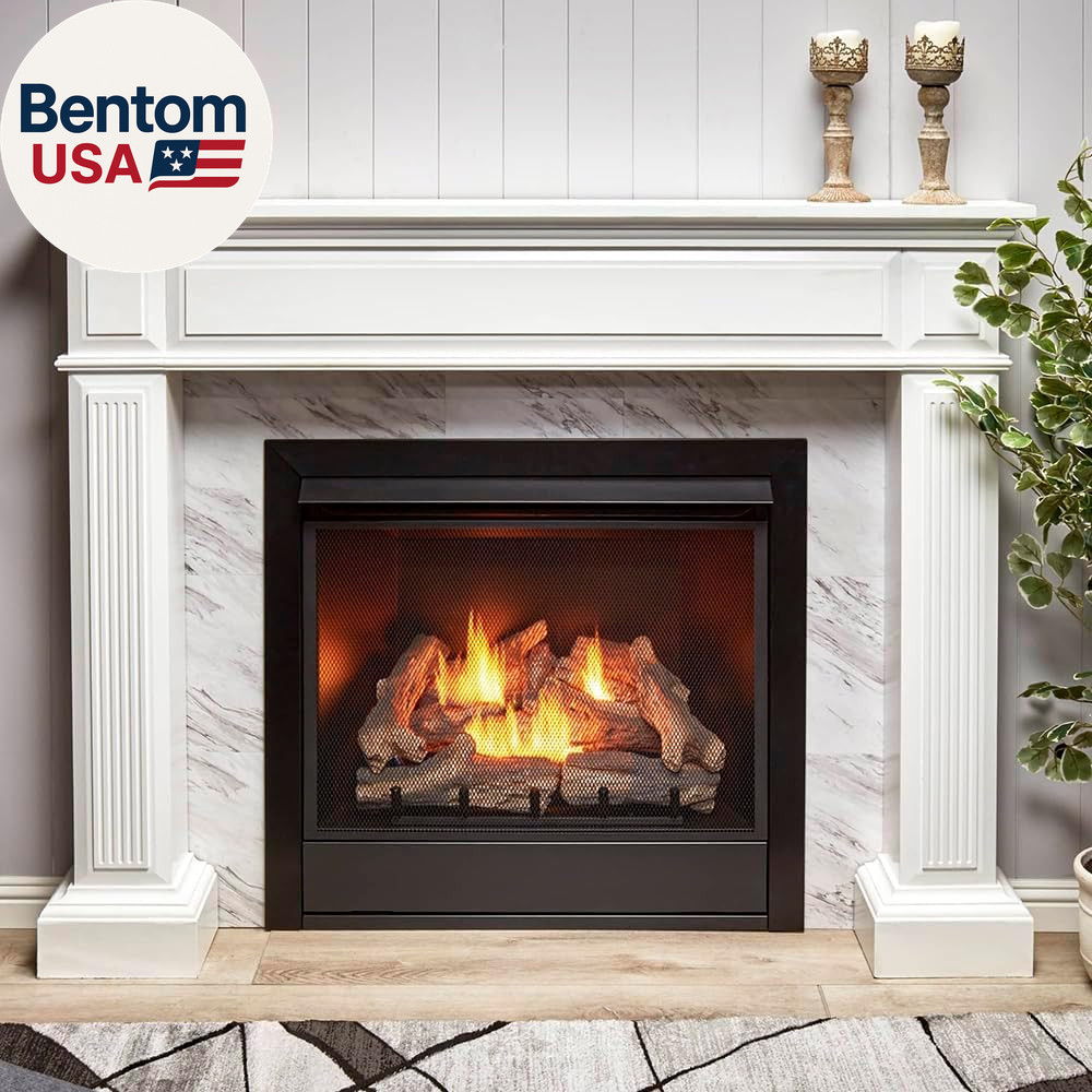 Dual Fuel Ventless Gas Fireplace Insert, Remote Control, 9 Fire Logs, Use with N