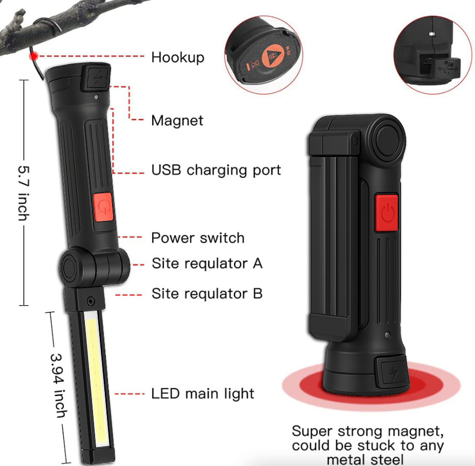 Rechargeable LED COB Work Light Mechanic Flashlight Lamp Magnetic Base Bright