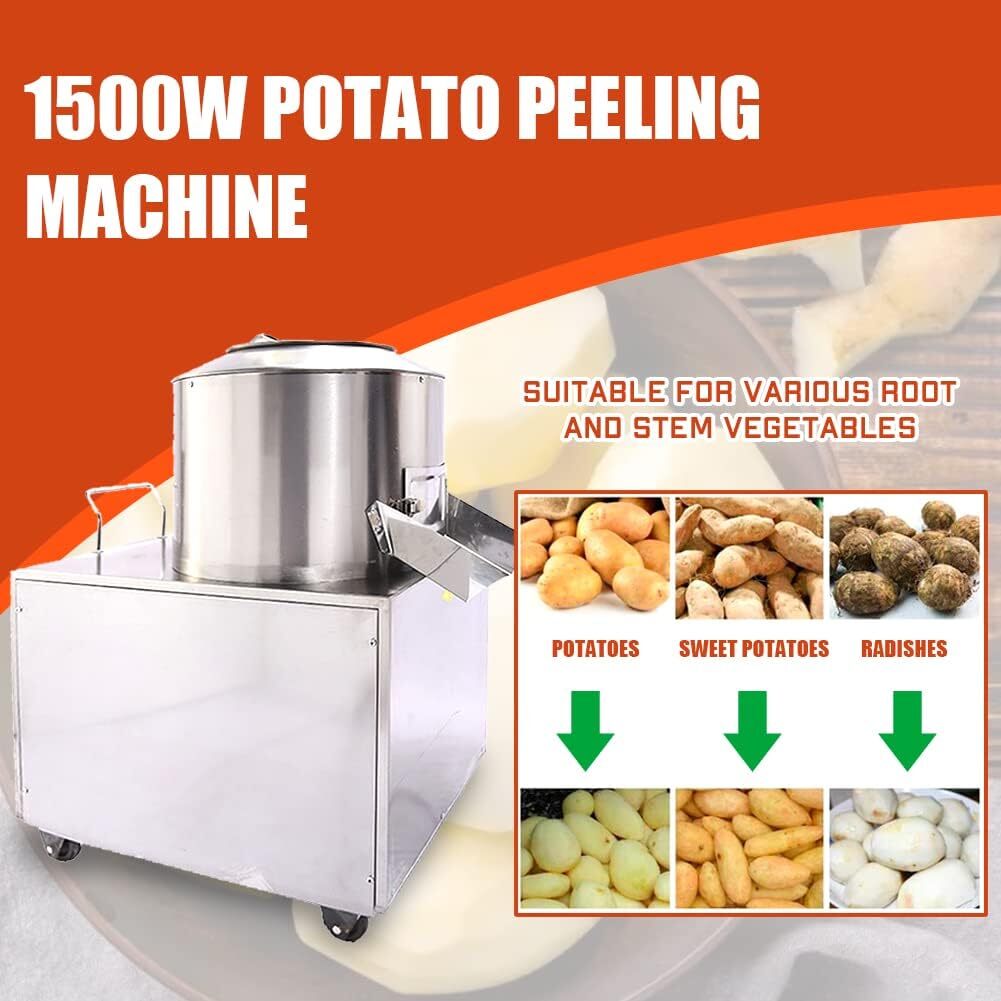Commercial Potato Peeler 1500W Automatic Potato Washer Caster Electric 220kg/h