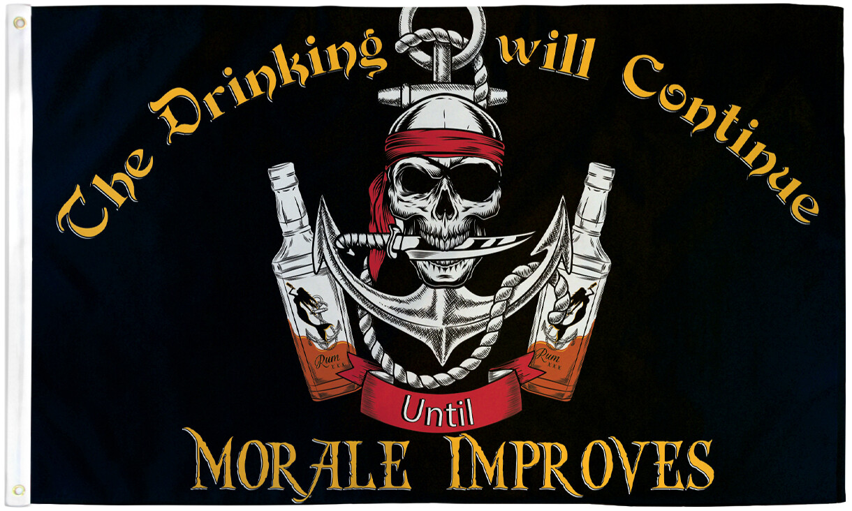 The Drinking Will Continue Flag 3x5ft Boating Flag Skull Jolly Roger Pirate Flag