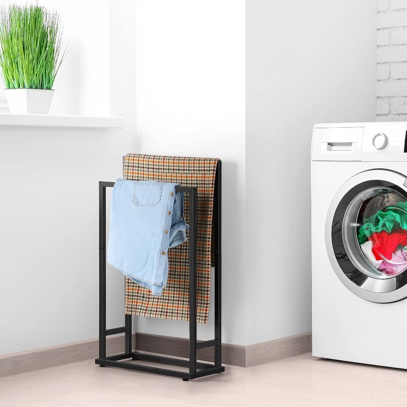 Freestanding 2 Tier Hand Towel Drying Rack Black Towel Blanket Rack for Bathroom
