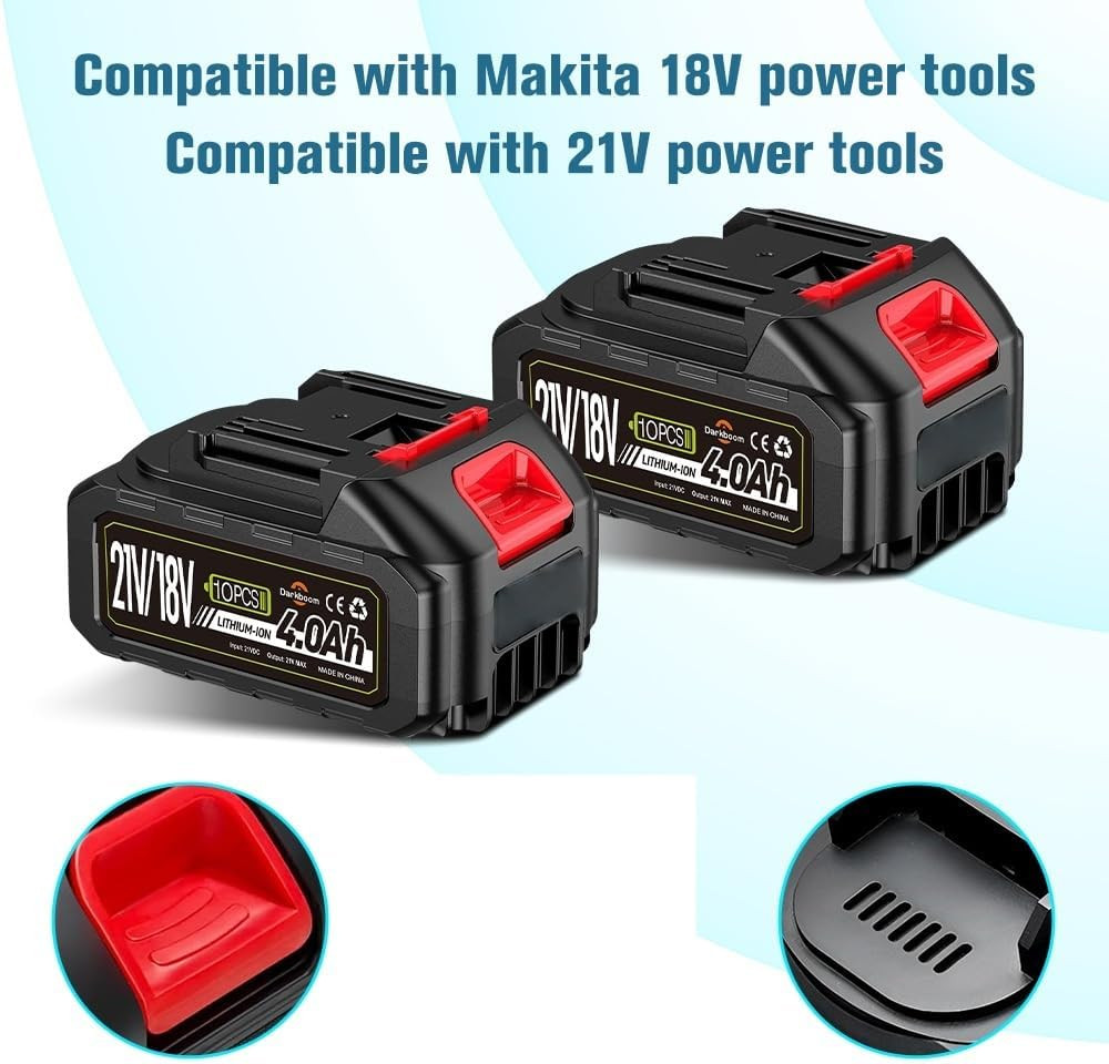 2 Pcs Batteries Replacement for Makita, 4.0Ah 4000Mah Battery for 18V 20V 21V Po