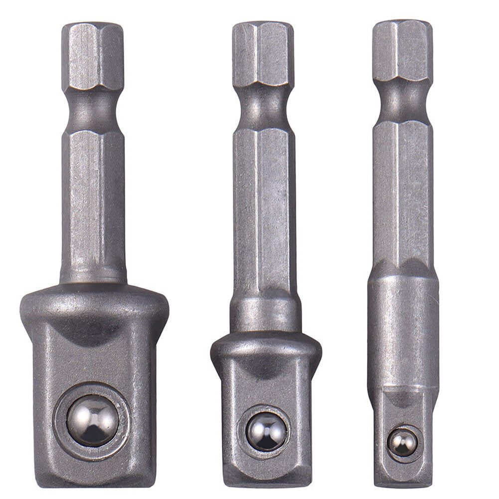 Socket Adapter Drill BIts Set Hex Shank 1/4″ 3/8″ 1/2″ 3Pcs Impact Driver Tools