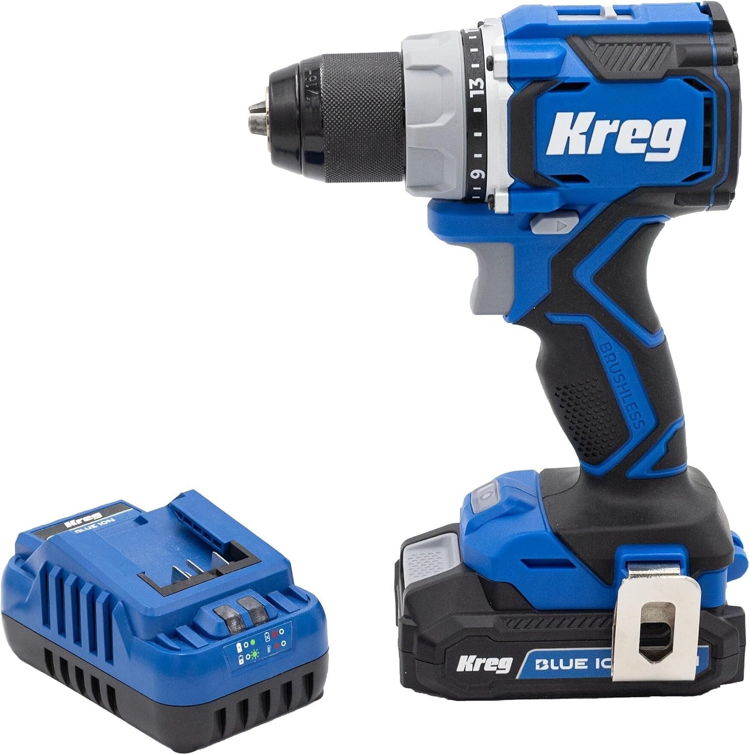 Kreg 20V Ionic Drive 1/2″ Compact Drill, 20V Blue Ion Charger & 2Ah Battery Pack