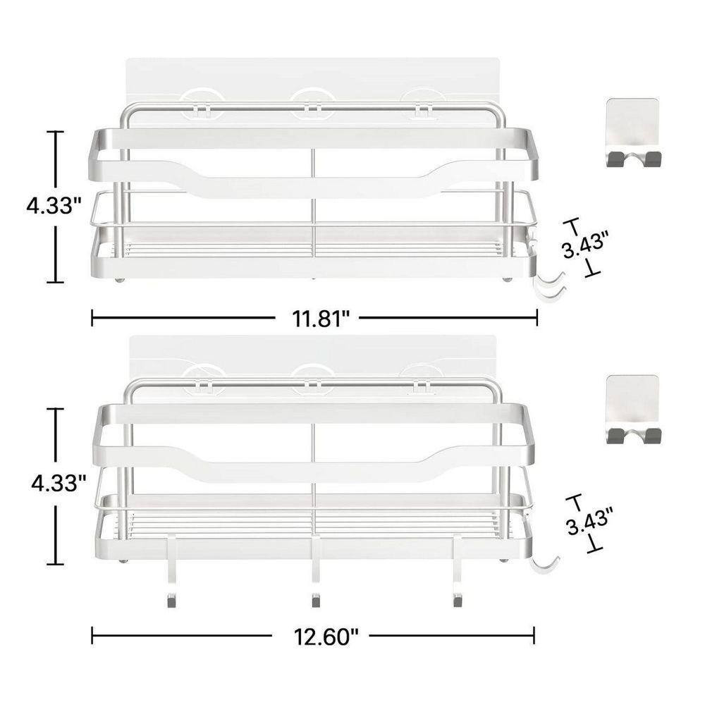 12.6 In. W X 3.43 In. D X 4.33 In. H Silver Shower Caddy Bathroom Shelf 2-Pack W